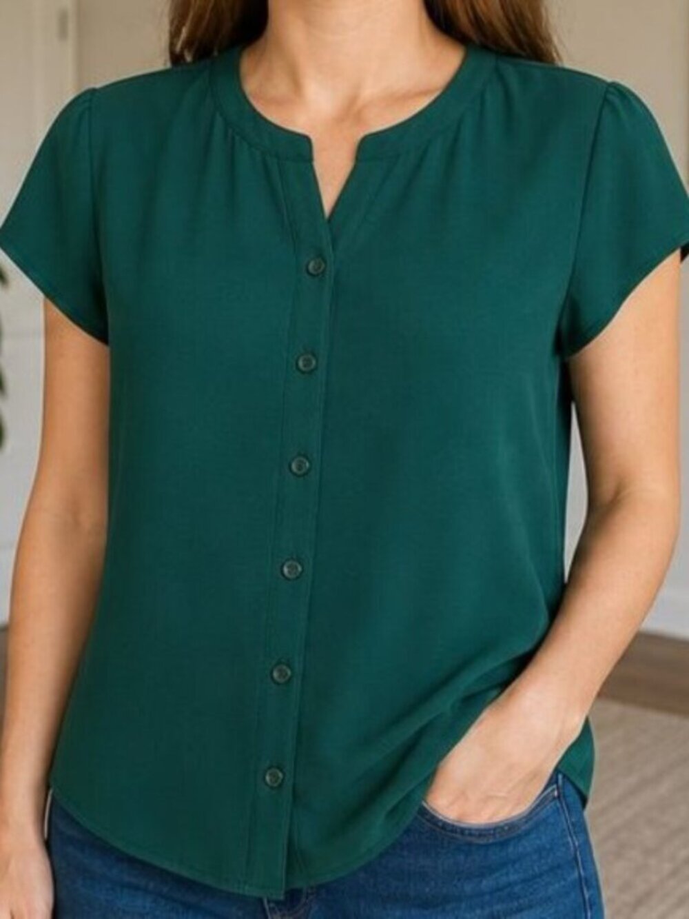 Emerald Ruffle Blouse - Picture 2 of 6
